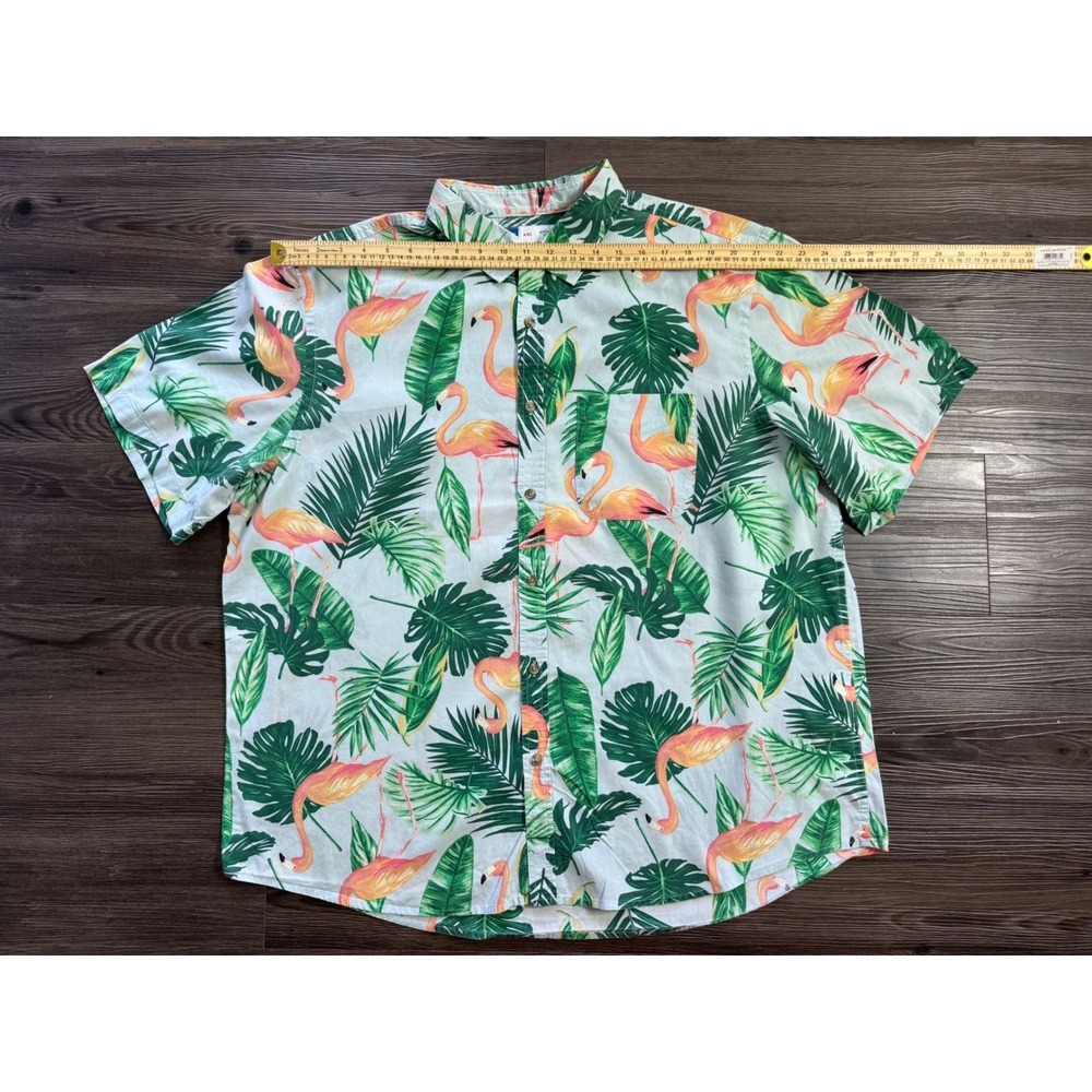 Old Navy Mens XXL Everyday Shirt Flamingo Tropical Palm Print Button Down Blue - Picture 3 of 7